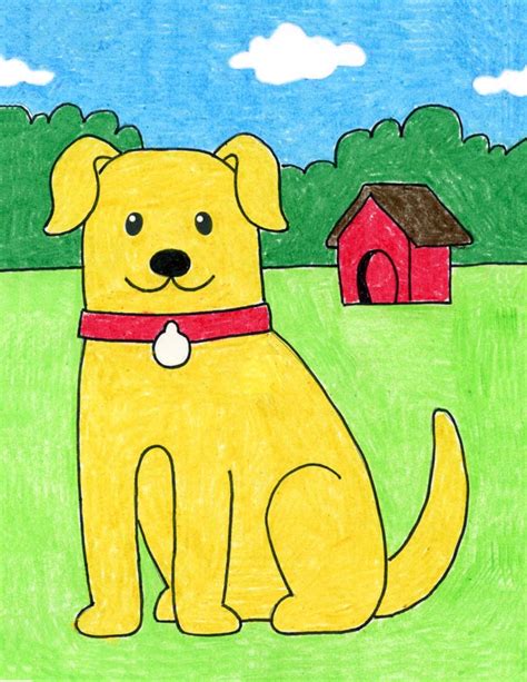 Easy How to Draw a Dog Tutorial Video and Dog Coloring Page