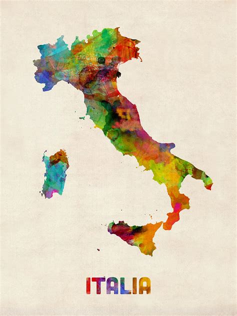 Italy Watercolor Map Italia Digital Art by Michael Tompsett