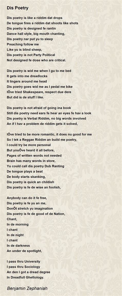 Dis Poetry - Poem by Benjamin Zephaniah