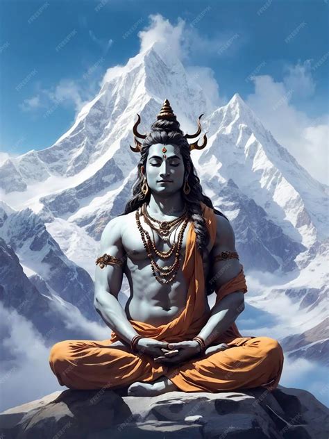 Premium Photo | A majestic Lord Shiva stands tall on the snowy peaks of the Himalayas his ...