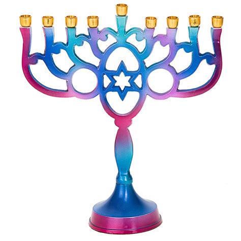 Hanukkah Gifts - Blue Purple Metal Hanukkah Menorah