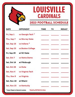 Printable 2023 Louisville Cardinals Football Schedule