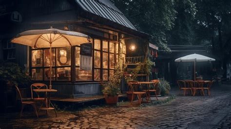 Premium AI Image | Cafe on the street in the rain