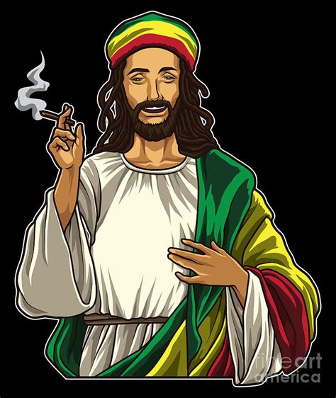 Rasta Jesus Smokes Weed Cannabis Lord Stoner Digital Art by Mister Tee ...