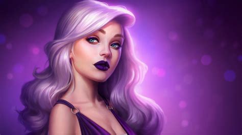 Fantasy Girl With Purple Dress And Dark Purple Lipstick HD Purple ...