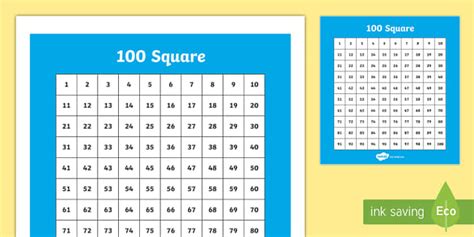 100 Square (Hundred Square) - Number square, hundred square