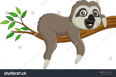 Cute Baby Sloth On Tree Branch Stock Vector (Royalty Free) 1663962418 ...