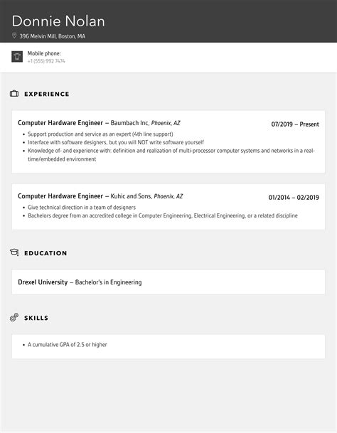 Computer Hardware Engineer Resume Samples | Velvet Jobs