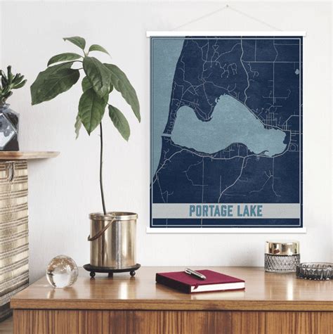 Portage Lake Michigan Map Print Portage Lake Magnetic Poster Frame Printed Marketplace - Etsy