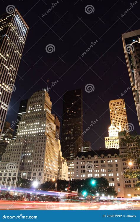 Manhattan Skyline and Central Park at Night Stock Photo - Image of ...