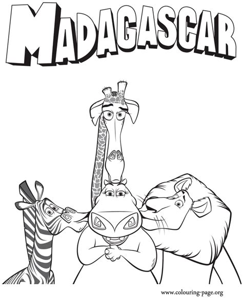 Madagascar - Alex, Marty and Melman kissing Gloria - Madagascar 3 coloring page | Cartoon ...