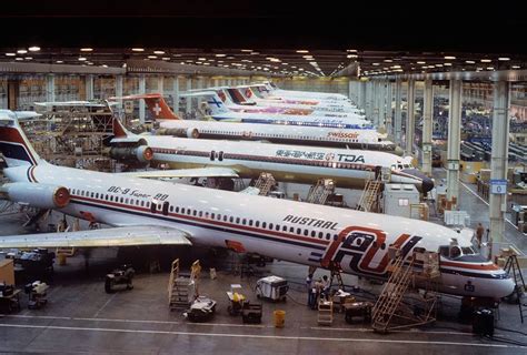 DC-9 Super 80s on the production line at Long Beach plant. Douglas press photo. | Douglas ...