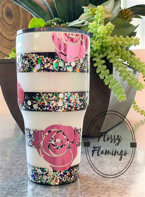 Quirky Flower Power Tumbler Custom Glitter Tumbler Black and | Etsy | Tumbler cups personalized ...