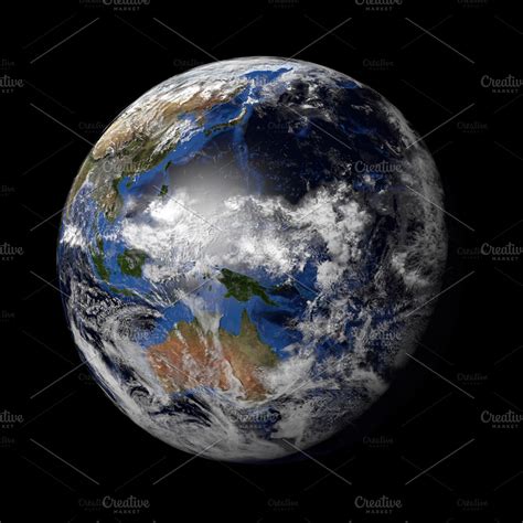 Planet Earth with clouds render ~ Abstract Photos ~ Creative Market