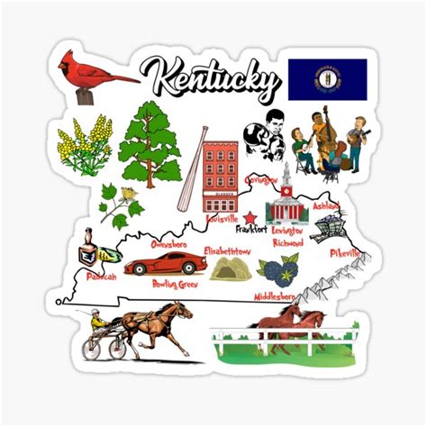 "illustrated Map of Kentucky state in US with major Cities, symbols ...