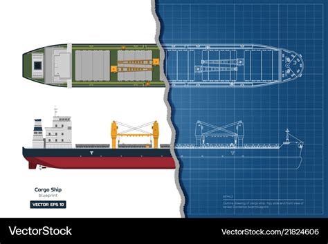 Blueprint of cargo ship on white background Vector Image