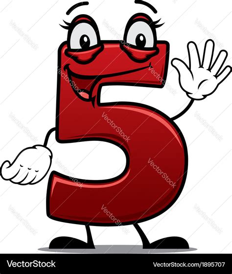 Cheeky waving cartoon number 5 Royalty Free Vector Image