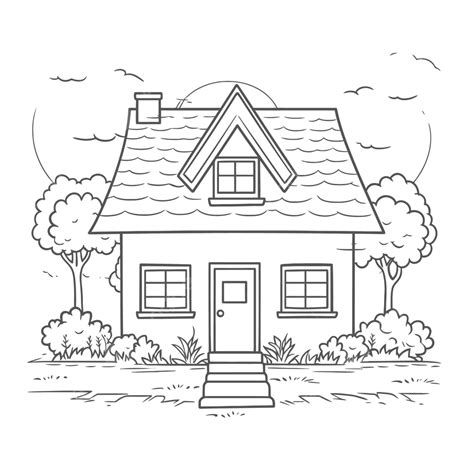 Home Coloring Pages With Simple House Sketch Outline Drawing Vector, House Drawing, Wing Drawing ...
