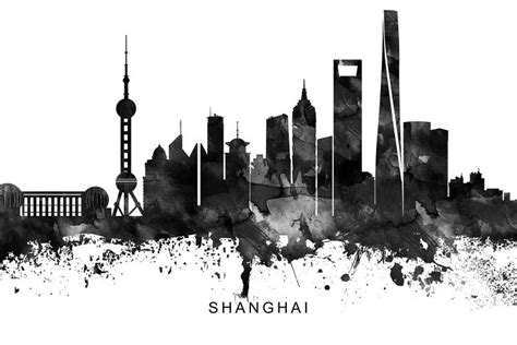 Shanghai Skyline Black & White Canvas Print by WallDecorAddict | iCanvas