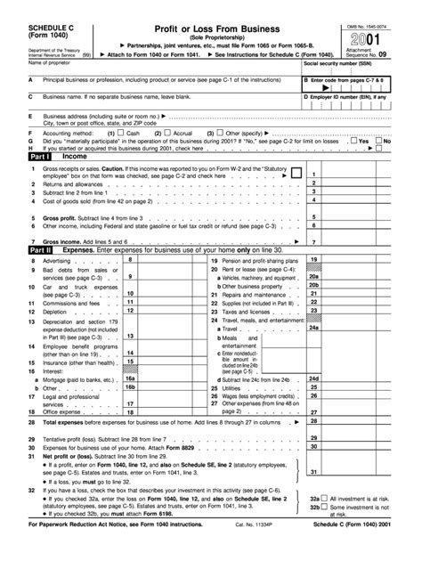 2001 Form IRS 1040 - Schedule C Fill Online, Printable, Fillable, Blank - pdfFiller