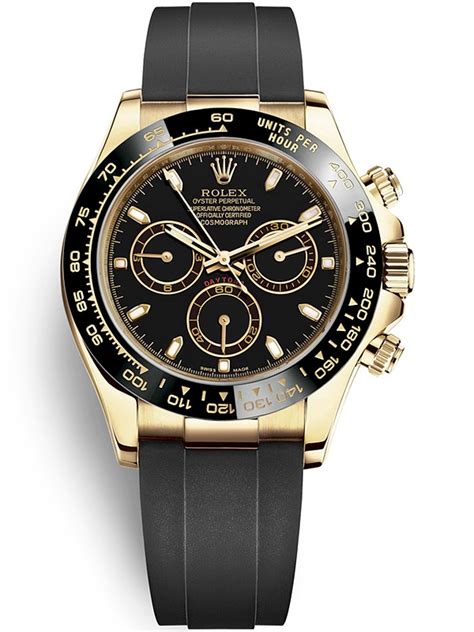 116518LN Rolex Daytona Yellow Gold Black Dial Rubber Watch