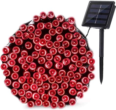Joomer Red Solar Christmas Lights 72ft 200 LED 8 Modes Solar String Lights Waterproof Solar ...