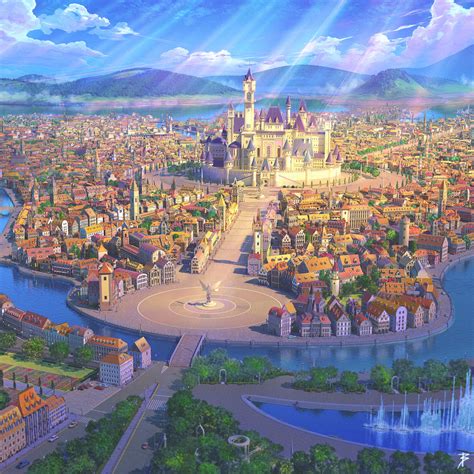 ArtStation - Anime style Town / City Concept Art