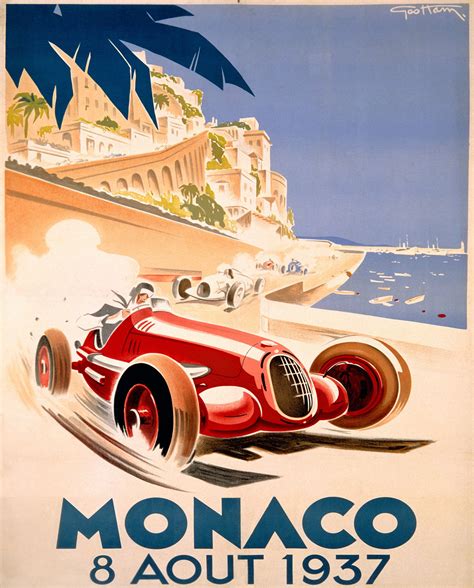 1937 Monaco French Grand Prix Art Automobile Race Advertisement Vintage ...