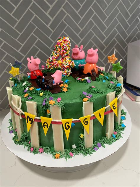 Peppa Pig chocolate cake filled with vanilla SMBC and ganache. This is ...