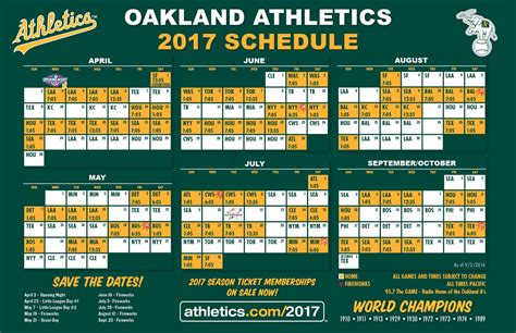 Oakland A's Printable Schedule