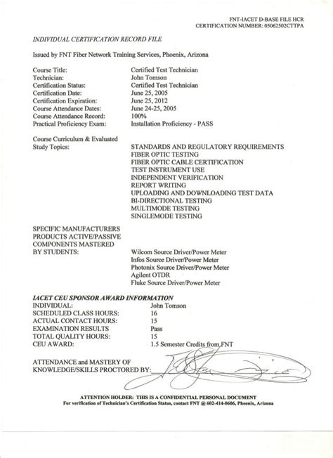 Fiber Test Tech Certification