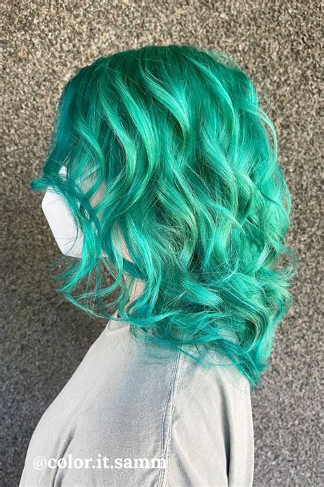 Light blue/mint vivid hair color with a blue perimeter piece. Vivid Hair Color, Hair Projects ...