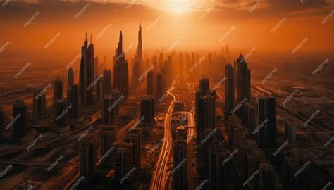 Premium AI Image | Silhouette of modern skyscrapers glow in multi colored city nightlife ...