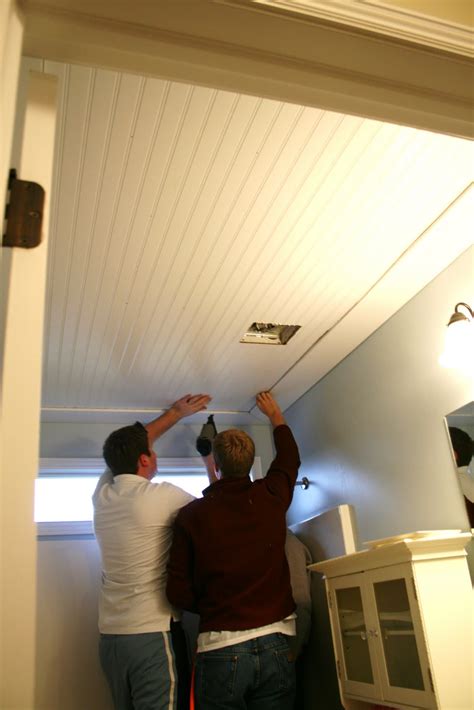 Beadboard Ceiling in Bathroom - The House of Smiths