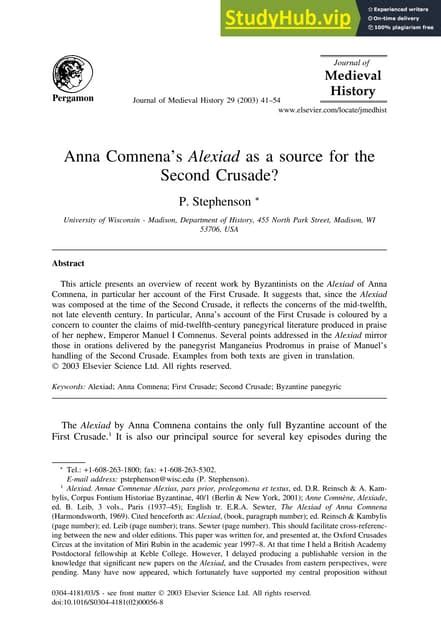 Anna Comnena S Alexiad As A Source For The Second Crusade | PDF