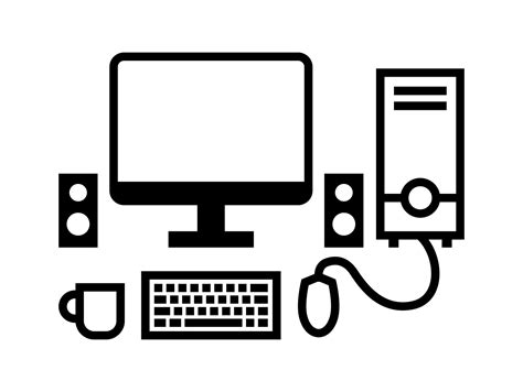 Personal Computer PC Set Icon. Monitor, Speaker, CPU, Mouse, and ...