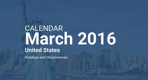 March 2016 Calendar – United States