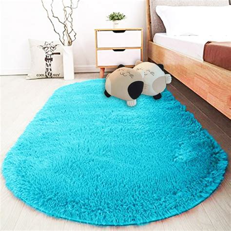 NK 31.4 x 64.9 Super Soft Oval Area Rugs Silky Smooth Bedroom Mats for Living Room Blue for Boys ...