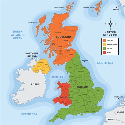 Map of United Kingdom and Surrounding Borders 20794087 Vector Art at Vecteezy