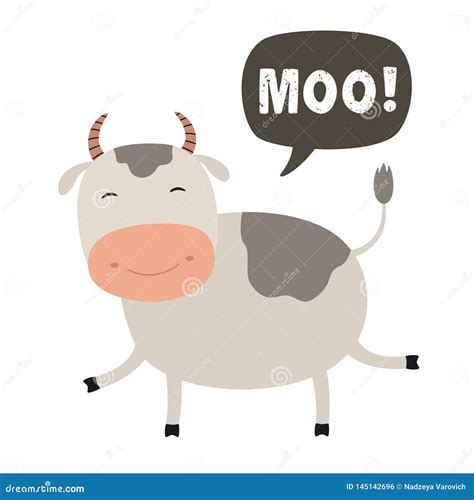 Funny Cow Cartoon. Talking Cloud MOO. Vector Illustration | CartoonDealer.com #145142696