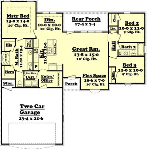 House Plan 041-00057 - Ranch Plan: 1,500 Square Feet, 3 Bedrooms, 2 Bathrooms | Ranch house ...