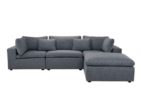 Classic Large Dark Grey Sectional Sofa, L Shape Fabric Couch with Wide ...