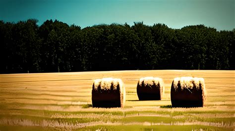 Graphic of Grass Hay Bales Against Blue Sky · Creative Fabrica