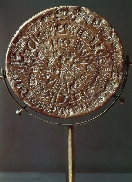 Minoan civilization, Phaistos disc, clay disc engraved with