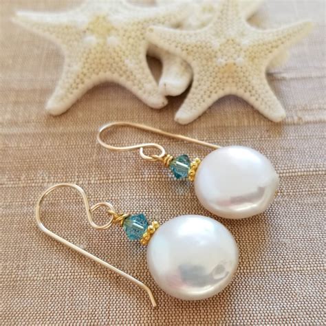 White Coin Pearl Earrings (Gold) | Fresh Designs