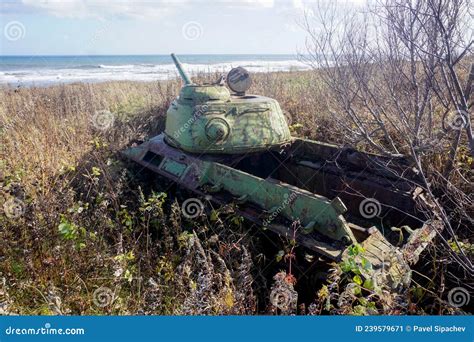 Old Tank Off the Coast on Sakhalin Island Stock Image - Image of ...