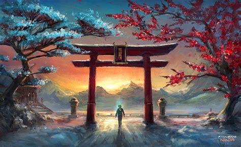 Anime Japanese Shrine Background - Shrine Path Scenic Cg Plant Japan ...