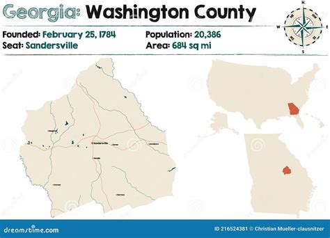 Map of Washington County in Georgia Stock Vector - Illustration of ...