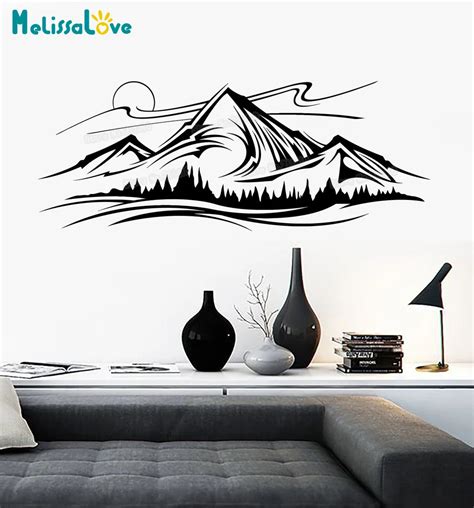 Beautiful Wall Vinyl Decal Mountain Sun Clouds Grass Nature Decals Home ...