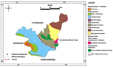 Geological map of Tehri Garhwal district, Uttarakhand (after Bhagchi... | Download Scientific ...